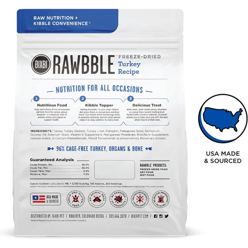 Bixbi Pet Rawbble Freeze-Dried Turkey Raw Dog Food 12oz